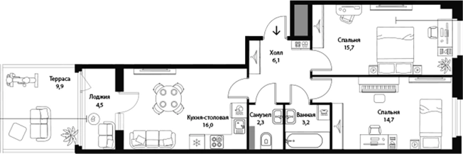 Купить трехкомнатную квартиру в ЖК Экография в Ленинградской области. Вариант № 7829386, 0, площадь -  квм, цена 14685600 рублей