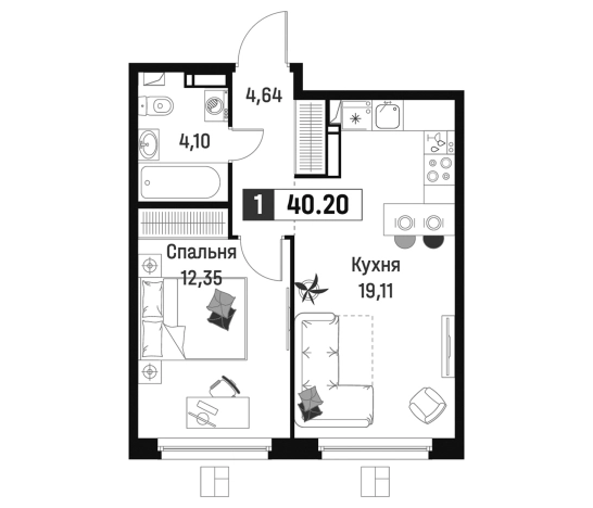 . Вариант № 6867908, 0, площадь - 40.2 квм, цена 7587173 рублей