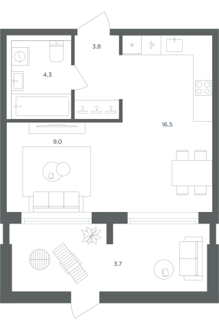 . Вариант № 157288, 0, площадь - 37.3 квм, цена 9610757 рублей