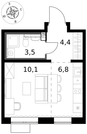Купить однокомнатную квартиру в ЖК 1-й Южный в Видном. Вариант № 9807403, 0, площадь -  квм, цена 9389280 рублей