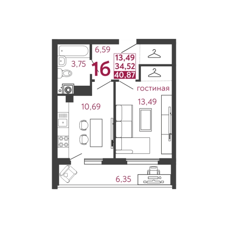 Купить однокомнатную квартиру в ЖК Жилой комплекс "Илмари" в Пензе. Вариант № 120751, 0, площадь - квм, цена 4087000 рублей