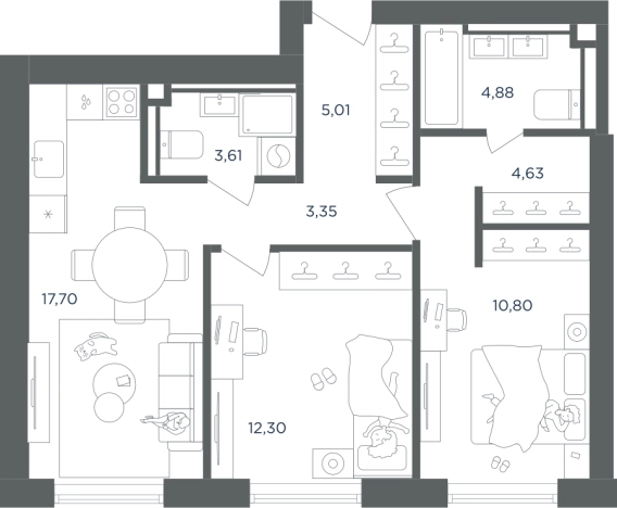 Купить двухкомнатную квартиру в районе Печатники в Москве. Вариант № 3995287, 0, площадь -  квм, цена 25678044 рублей