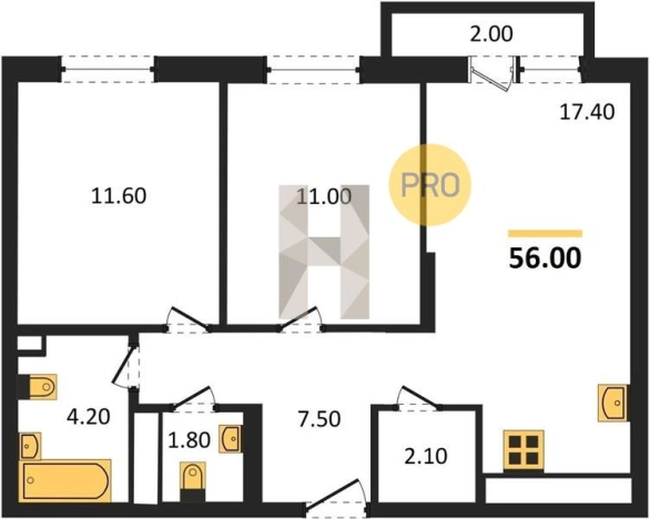 Купить двухкомнатную квартиру в ЖК Утро на Репина в Ижевске. Вариант № 66254, 0, площадь -  квм, цена 4400000 рублей