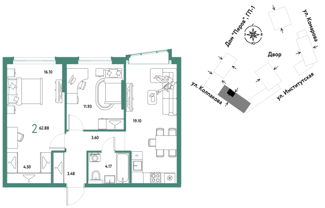 . Вариант № 10440588, 0, площадь - 62.88 квм, цена 27386667 рублей