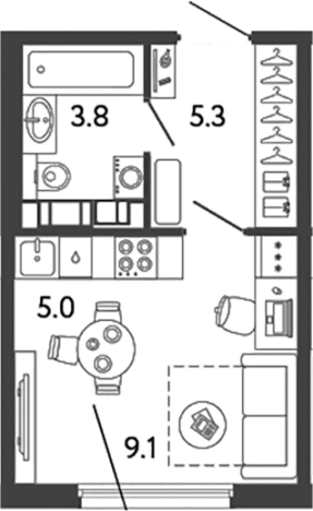 Купить Студию у метро Улица Дыбенко в Санкт-Петербурге. Вариант № 6251656, 0, площадь -  квм, цена 7908805 рублей