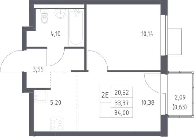 . Вариант № 2486040, 0, площадь - 34 квм, цена 7925264 рублей