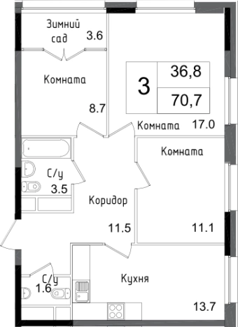 Купить трехкомнатную квартиру в районе Богородское в Москве. Вариант № 62356, 0, площадь -  квм, цена 18551680 рублей