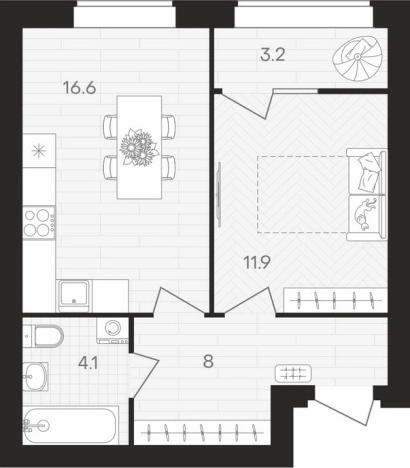 Купить однокомнатную квартиру в ЖК Жилой комплекс "Кантри" в Пензенской области. Вариант № 114532, 0, площадь -  квм, цена 4161000 рублей