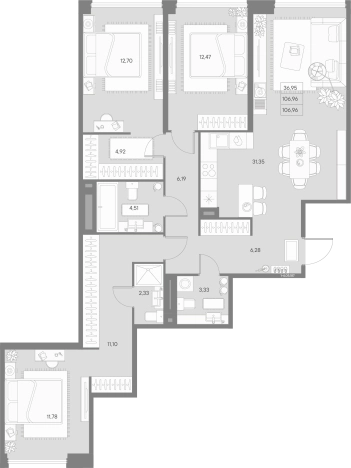 . Вариант № 4160663, 0, площадь - 106.96 квм, цена 64458092 рублей