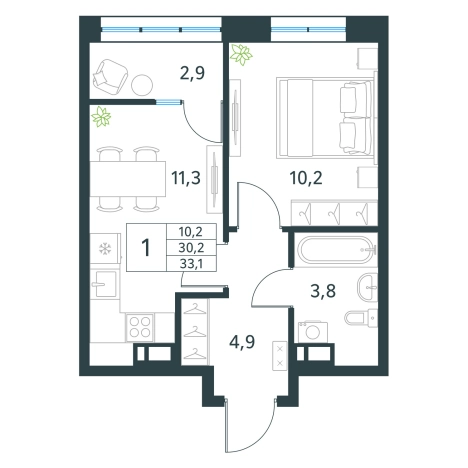 Купить однокомнатную квартиру в ЖК мкр. Хороший в Чите. Вариант № 138286, 0, площадь -  квм, цена 5401920 рублей