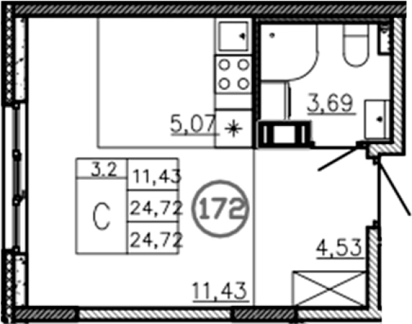 Купить Студию у метро Проспект Ветеранов в Ленинградской области. Вариант № 6227780, 0, площадь -  квм, цена 3183600 рублей
