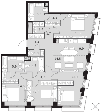 Купить многокомнатную квартиру на вторичке в районе Измайлово в Москве. Вариант № 9505172, 0, площадь -  квм, цена 92233440 рублей