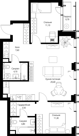 Купить двухкомнатную квартиру в новостройках в ЖК VEER в Москве. Вариант № 5846530, 0, площадь - квм, цена 48548500 рублей