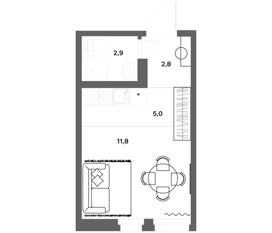 . Вариант № 7830130, 0, площадь - 22.5 квм, цена 3487500 рублей