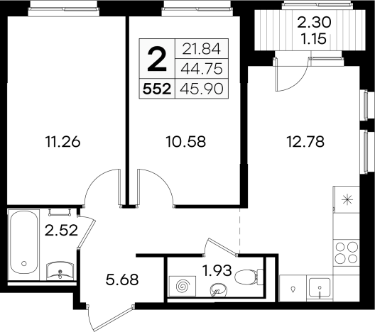 . Вариант № 137876, 0, площадь - 45.9 квм, цена 6129999 рублей