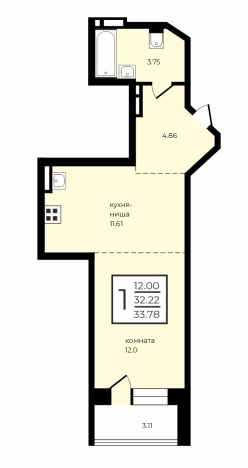 Купить однокомнатную квартиру на улице 9 Января в Воронеже. Вариант № 6615454, 25, площадь -  квм, цена 3750000 рублей