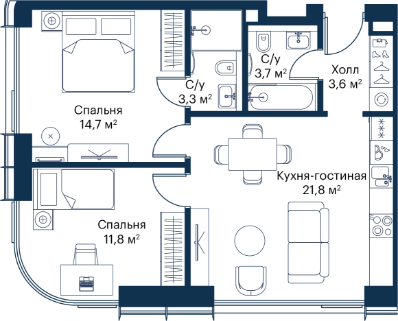 Купить двухкомнатную квартиру у метро Мякинино в Москве. Вариант № 85555, 0, площадь -  квм, цена 28904350 рублей