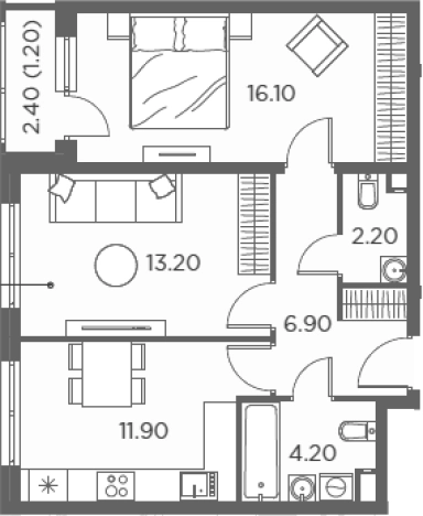 Купить двухкомнатную квартиру в Видном. Вариант № 94928, 0, площадь -  квм, цена 12532680 рублей