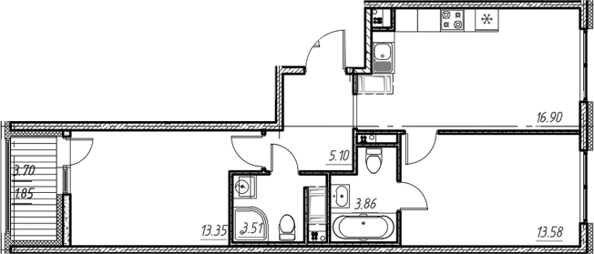. Вариант № 9154257, 0, площадь - 56.3 квм, цена 8387265 рублей