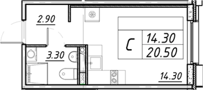 . Вариант № 5442526, 0, площадь - 20.5 квм, цена 8126307 рублей
