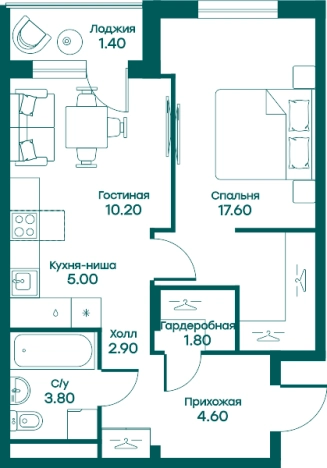. Вариант № 113306, 0, площадь - 45.4 квм, цена 10146632 рублей
