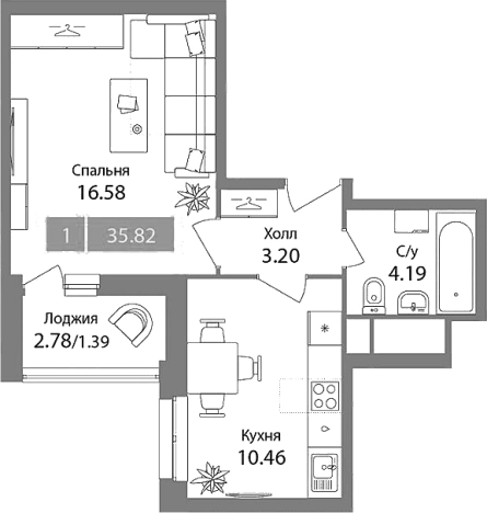 Купить однокомнатную квартиру у метро Планерная в Химках. Вариант № 86737, 0, площадь -  квм, цена 10482359 рублей