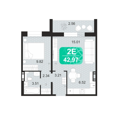 . Вариант № 6826462, 0, площадь - 42.97 квм, цена 7476780 рублей