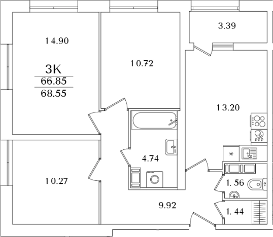 Купить трехкомнатную квартиру в районе Калининский в Санкт-Петербурге. Вариант № 6242492, 0, площадь -  квм, цена 21136452 рублей