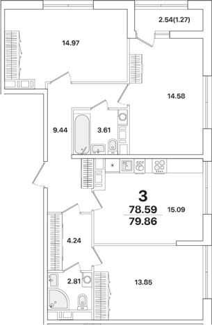 . Вариант № 8927620, 0, площадь - 78.59 квм, цена 19514918 рублей