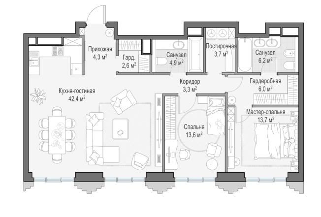 Купить четырехкомнатную квартиру в районе Пресненский в Москве. Вариант № 169018, 0, площадь -  квм, цена 162450000 рублей