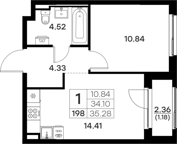 Купить однокомнатную квартиру в ЖК Glorax Октябрьский в Владимире. Вариант № 133923, 0, площадь -  квм, цена 4979999 рублей