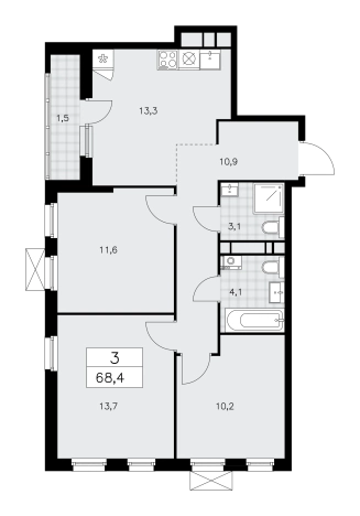 Купить трехкомнатную квартиру у метро Потапово в Москве. Вариант № 93796, 0, площадь -  квм, цена 26034408 рублей