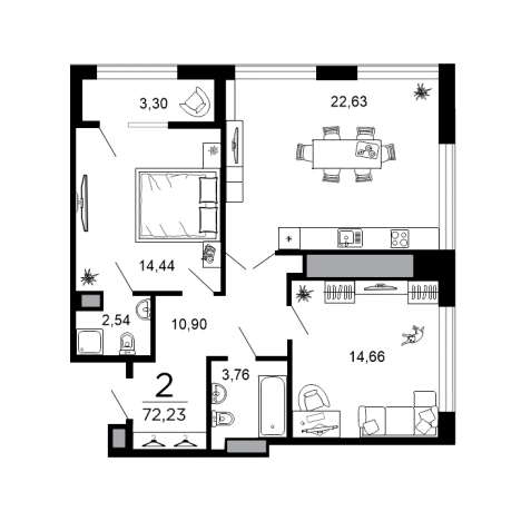 Купить квартиру в новостройках в ЖК "Вега" в Рязани. Вариант № 77643, 0, площадь -  квм, цена 11466723 рублей