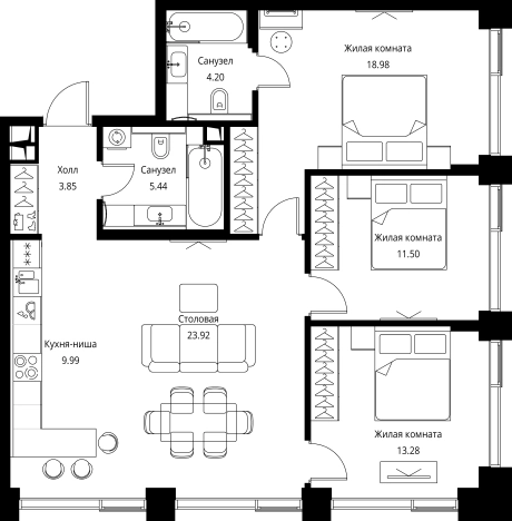 Купить трехкомнатную квартиру у метро Мякинино в Москве. Вариант № 122417, 0, площадь -  квм, цена 37831309 рублей