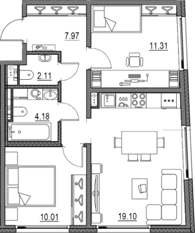 . Вариант № 9149721, 0, площадь - 54.67 квм, цена 19409397 рублей