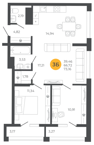 . Вариант № 2105409, 0, площадь - 69.94 квм, цена 7623460 рублей