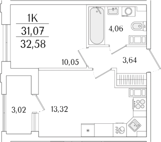 . Вариант № 6258283, 0, площадь - 31.07 квм, цена 13203587 рублей