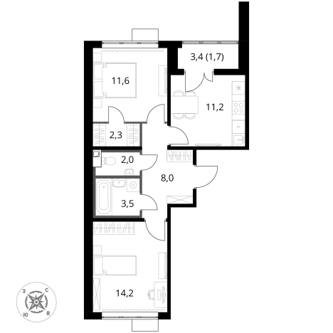 Купить двухкомнатную квартиру в ЖК 1-й Шереметьевский в Химках. Вариант № 9825886, 0, площадь -  квм, цена 17516300 рублей