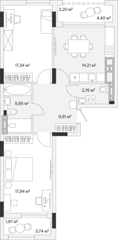 Купить квартиру в новостройках на улице Весенняя в Калининграде. Вариант № 100837, 0, площадь -  квм, цена 10953939 рублей