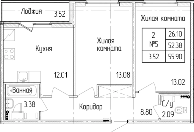Купить двухкомнатную квартиру в новостройках у метро Проспект Ветеранов в Санкт-Петербурге. Вариант № 6865538, 0, площадь -  квм, цена 12403584 рублей