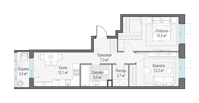 . Вариант № 165903, 0, площадь - 54.8 квм, цена 10530000 рублей