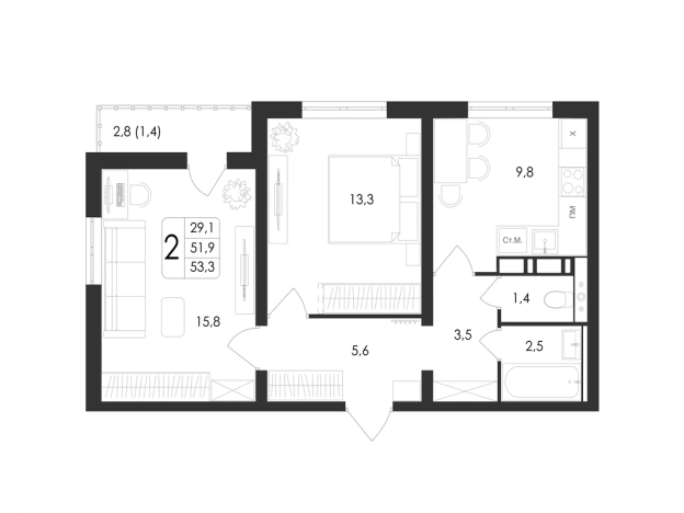 Купить двухкомнатную квартиру в ЖК Май в Воронеже. Вариант № 2657498, 0, площадь -  квм, цена 8363729 рублей