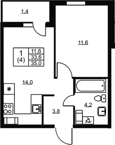 Купить однокомнатную квартиру в ЖК Ермак в Ленинградской области. Вариант № 6609425, 0, площадь -  квм, цена 5295000 рублей