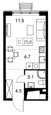 . Вариант № 136753, 0, площадь - 25.8 квм, цена 4169940 рублей