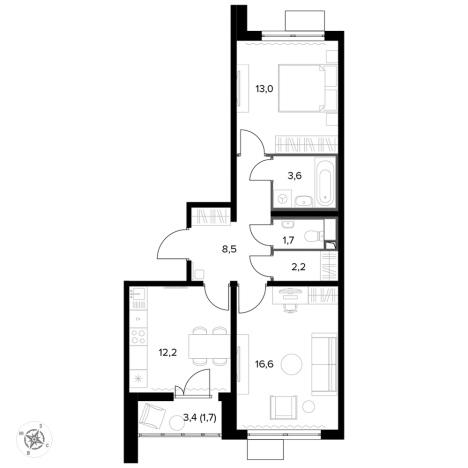 . Вариант № 9874969, 0, площадь - 60.3 квм, цена 16003620 рублей