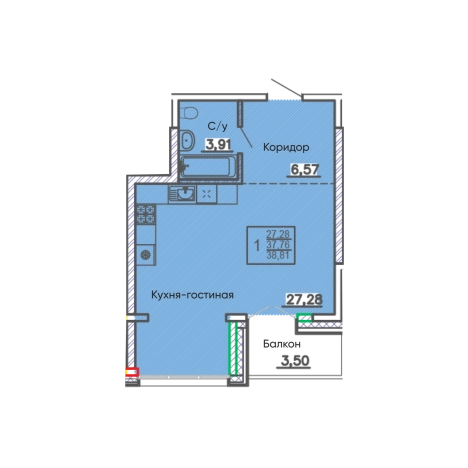. Вариант № 159868, 0, площадь - 38.81 квм, цена 6506885 рублей