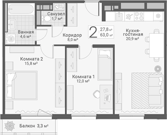 Купить двухкомнатную квартиру в ЖК Руднева, 15 в Санкт-Петербурге. Вариант № 7603611, 0, площадь -  квм, цена 17100000 рублей