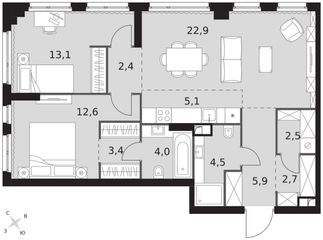 Купить трехкомнатную квартиру в ЖК Sydney City в Москве. Вариант № 105195, 0, площадь -  квм, цена 51359630 рублей