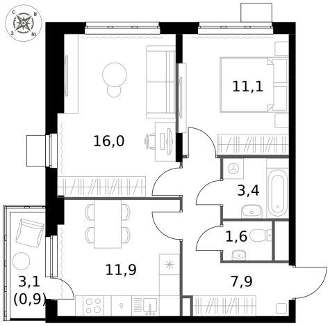 Купить двухкомнатную квартиру у метро Домодедовская в Видном. Вариант № 9953805, 0, площадь -  квм, цена 15834720 рублей