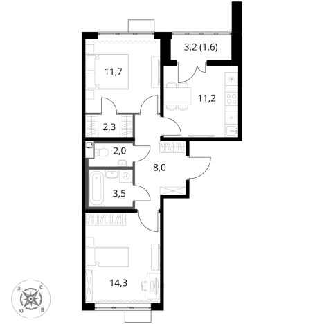 Купить двухкомнатную квартиру в ЖК 1-й Шереметьевский в Химках. Вариант № 9825739, 0, площадь -  квм, цена 17548440 рублей
